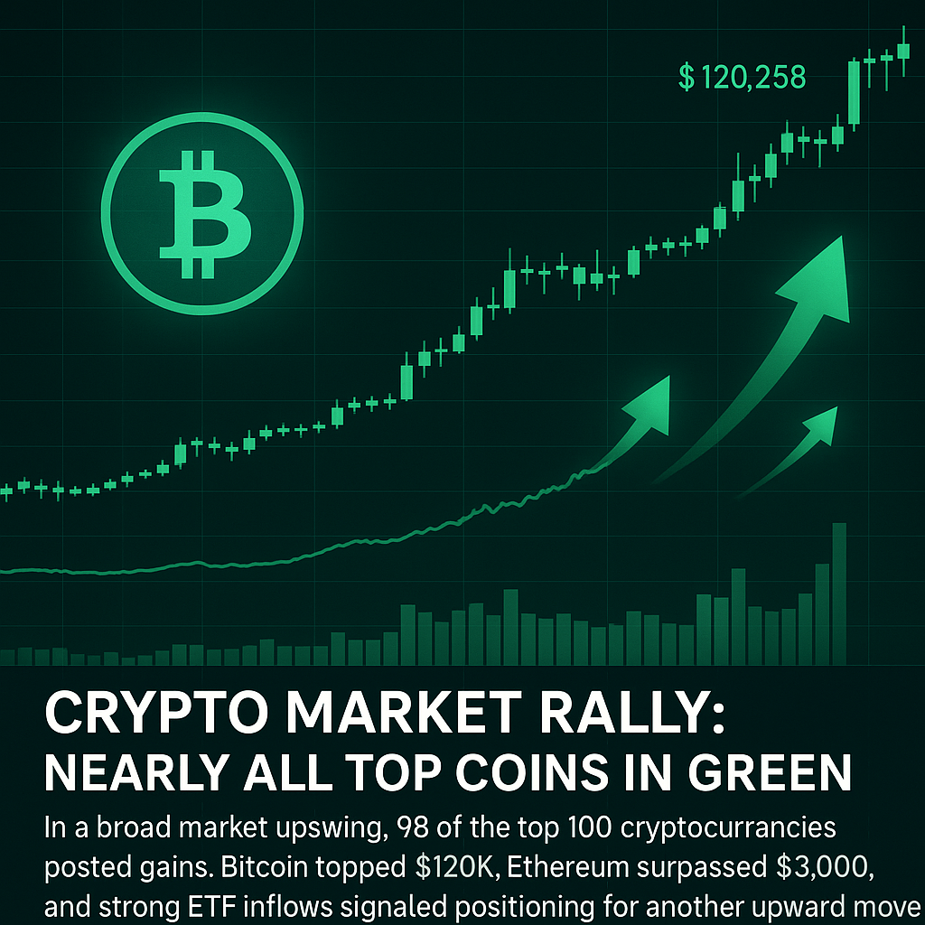 Crypto Market Rally: A Sea of Green as Bitcoin and Ethereum Break Key Levels