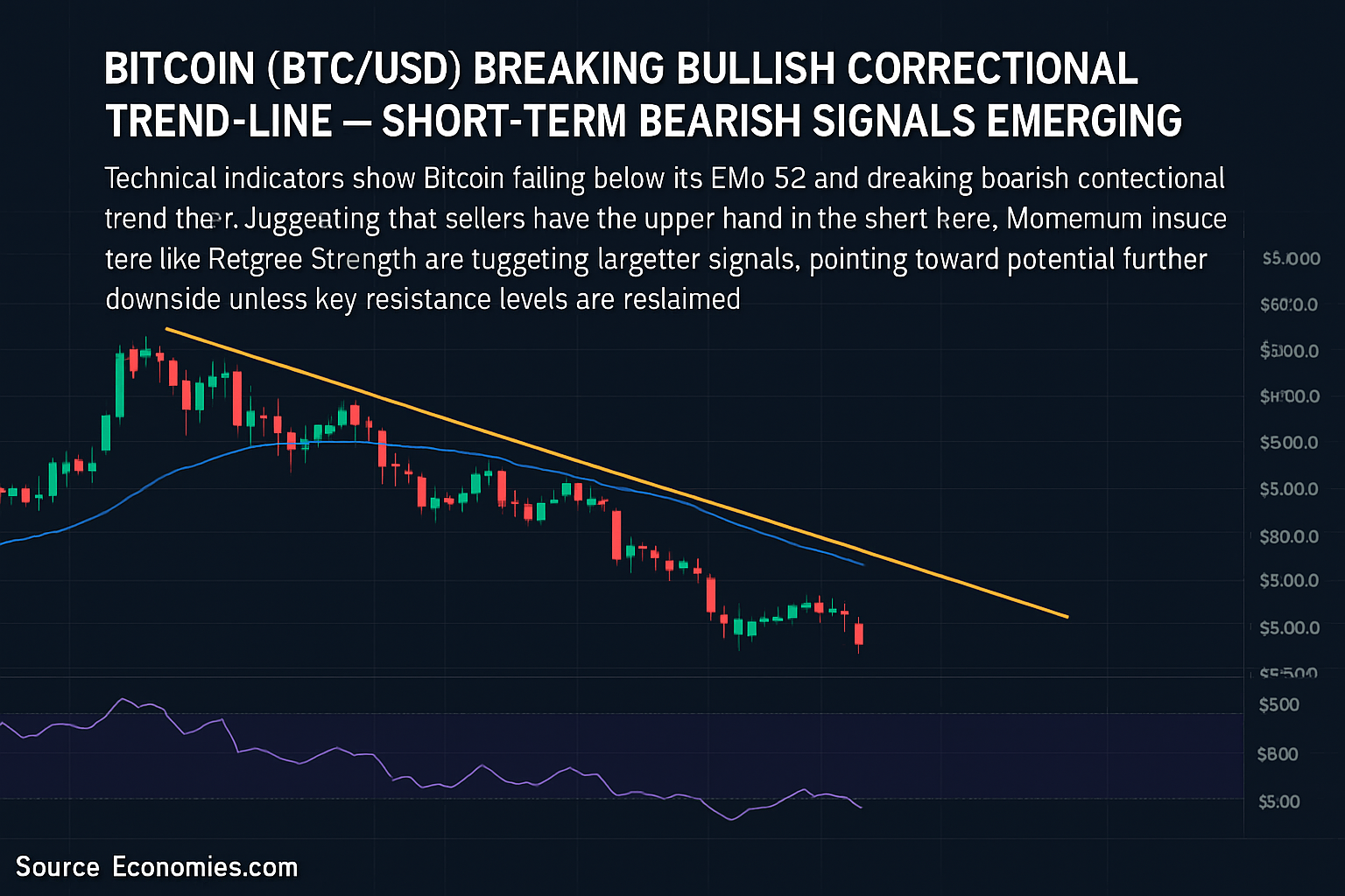 Bitcoin (BTC/USD) Breaking Bullish Correctional Trend-Line – Short-Term Bearish Signals Emerging