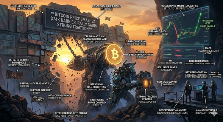 Bitcoin Price Smashes $74K Barrier, Rally Gains Strong Traction